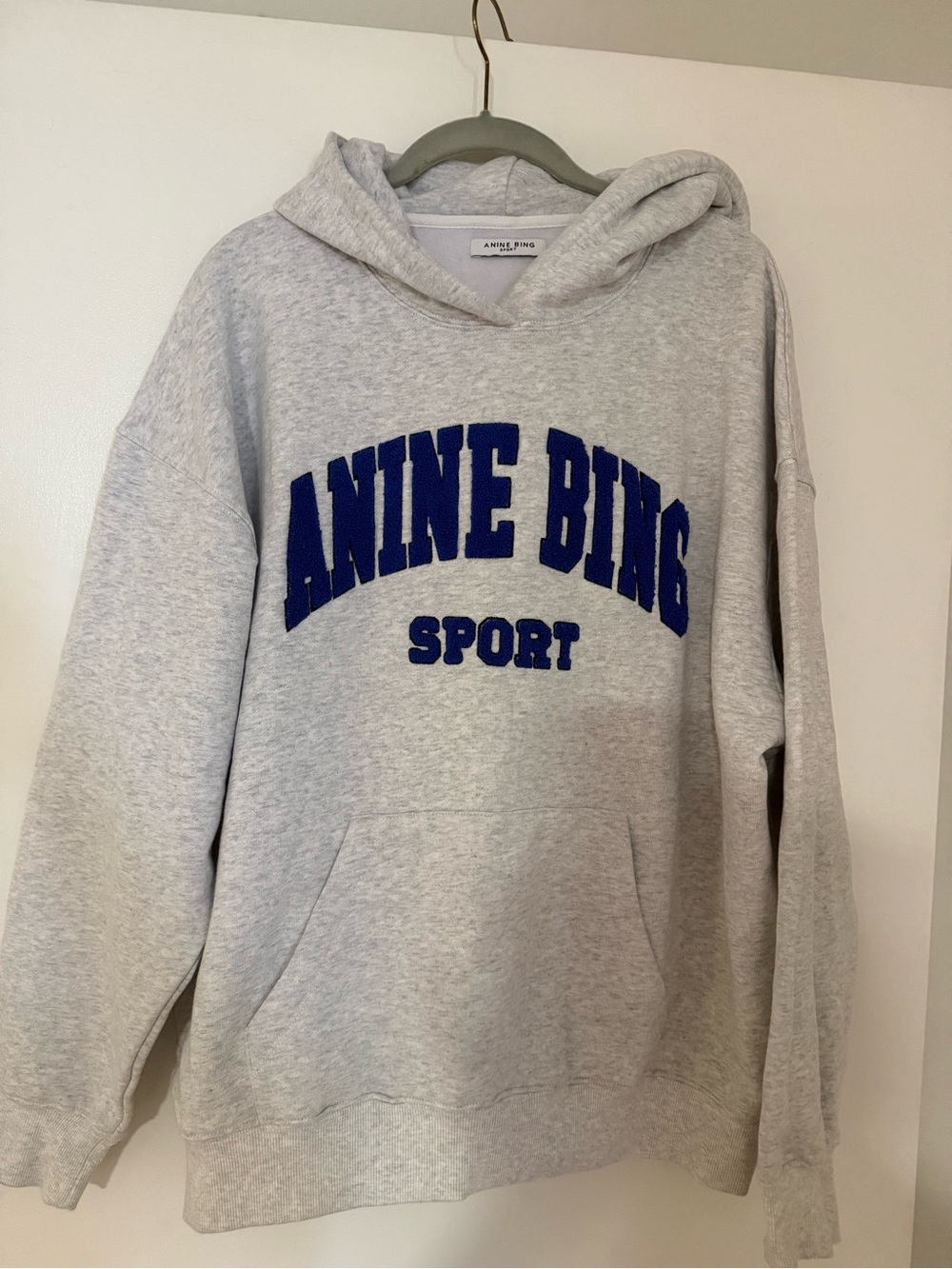 ANINE BING Sport Heather Gray Hoodie with Navy Logo